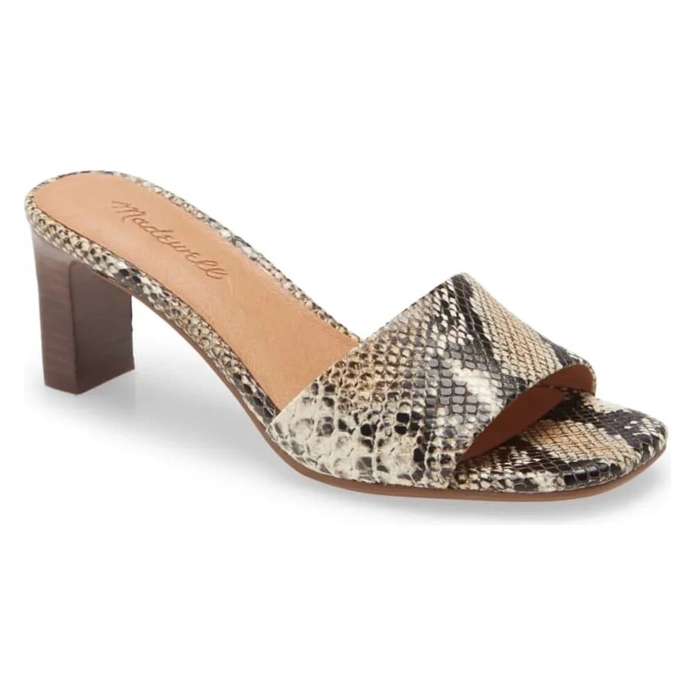Madewell Snakeskin Print Block Heel Slide Sandals Open Toe Women's Size 10